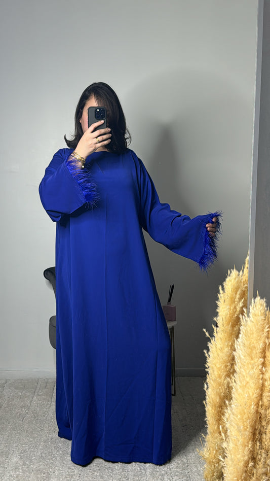 Abaya à plume bleu