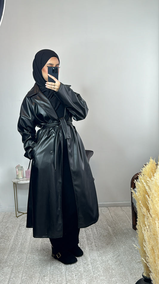 Trench en cuir noir